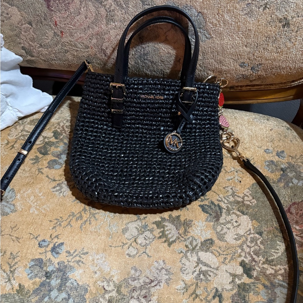 Michael Kors Black Woven Crossbody Bag